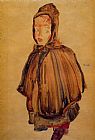 Egon Schiele Girl with Hood painting